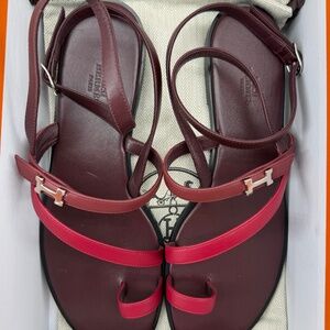 Hermès Leather Slide Sandals in Burgundy – Size 41